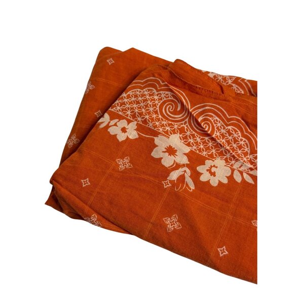 VTG Hollister Orange Boho Tassel Scarf Square Floral Print Wrap Shawl Bohemian - Picture 3 of 6